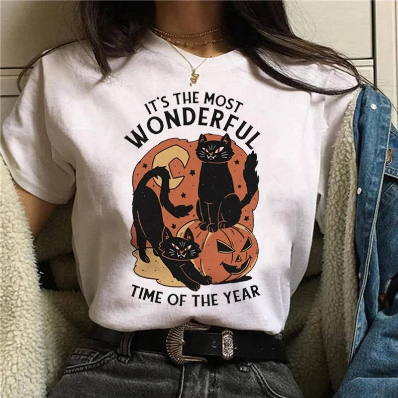 Street Fashion Asian - Maglietta del gatto di Halloween del