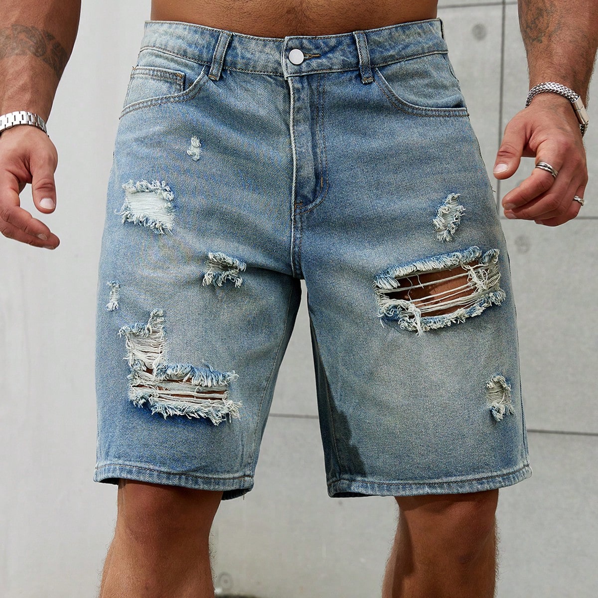Street Fashion Jeans Men - Jeans corti strappati da uomo di
