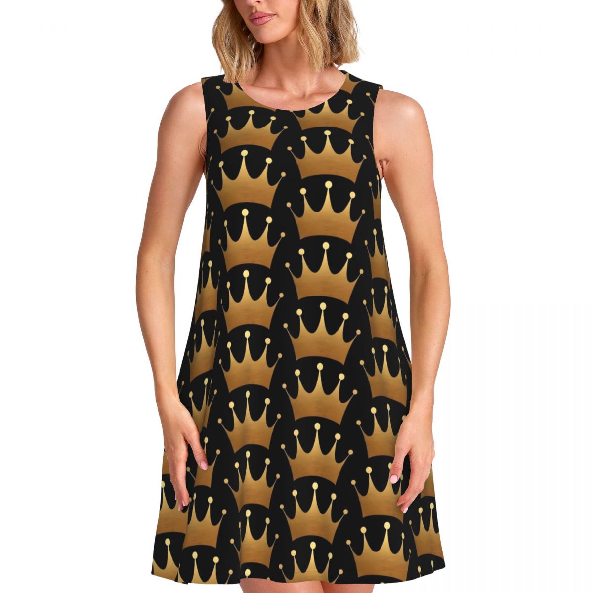 Queen Street Fashion - Abito con Stampa Regina Corona Dorata,