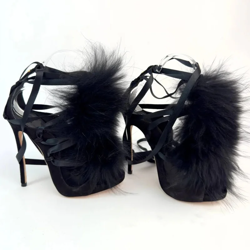 Sandali con lacci in pelliccia - Street Fashion Outfit recensione e prezzo