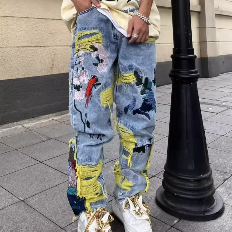 Jeans dilapidati con ricamo hi - Street Fashion Jeans Men recensione e prezzo